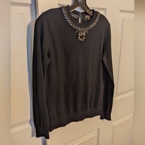 Ted Baker Black Cashmere Blend Beaded Neck Sweater, Sz 2 (S)